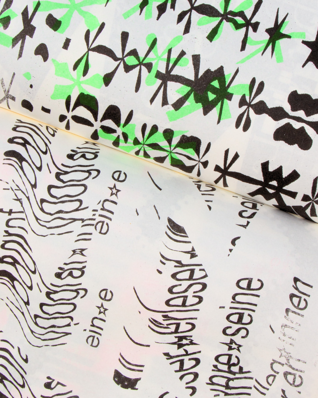 Deconstructed typography riso print, green